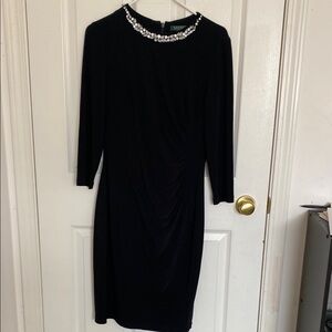 Black Sequin Embellished Long Sleeve Sheath Dress